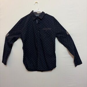 Craft + Flow Men’s size M Button Shirt Navy Geo Print Long Sleeve(A209)&✨